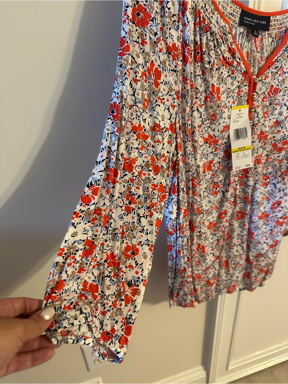 Jones New York Red & Cream Floral Button-Front Blouse - Picture 5 of 12